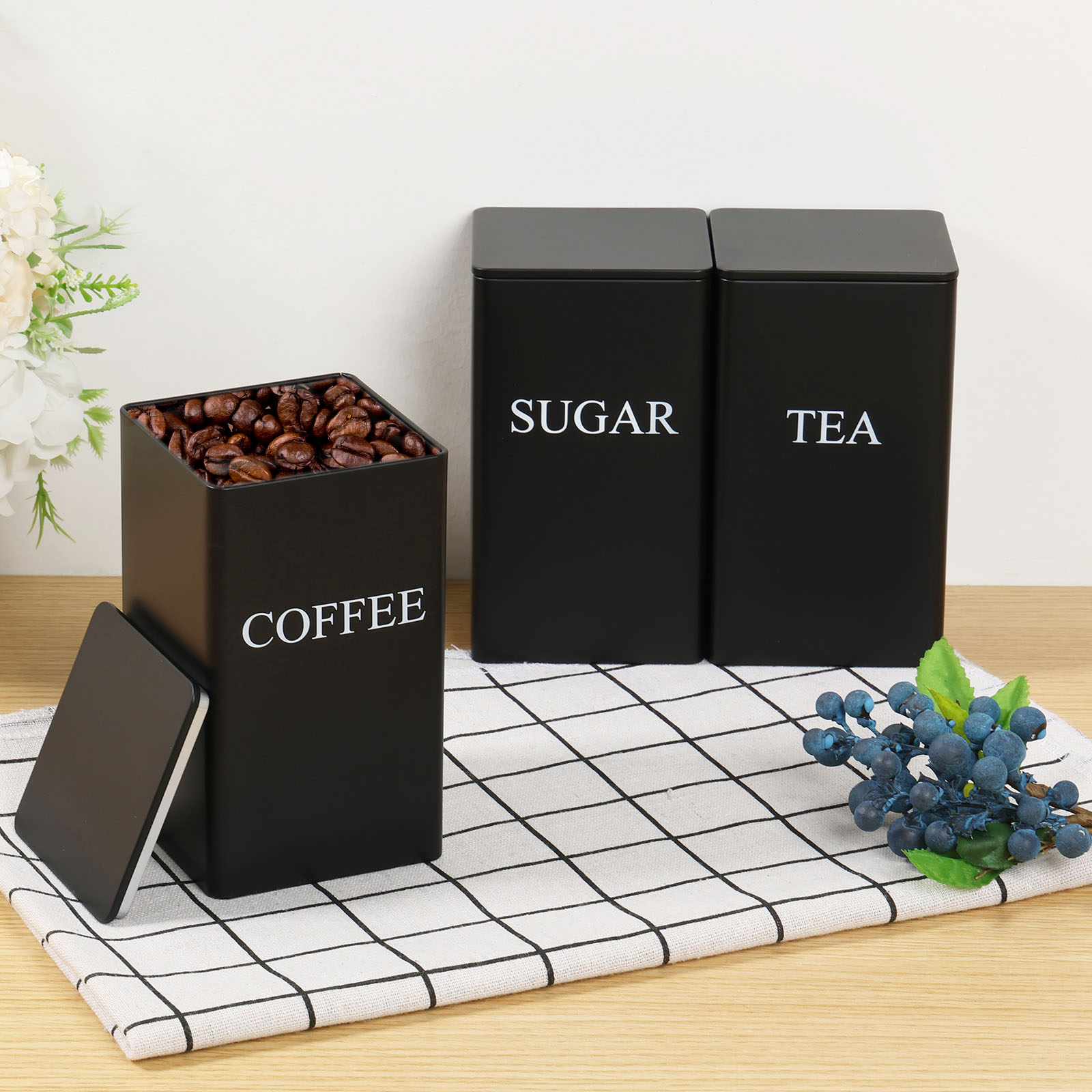 Food Storage Jars With Lids - 3Pcs Coffee Bean Storage Canisters Tea