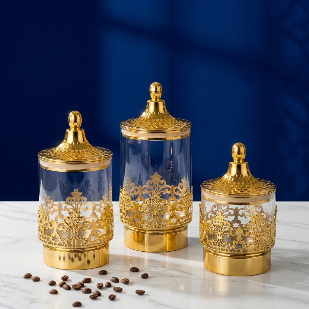 Food Storage Room - European Transparent Gold-plated Rotating Sealed Cans