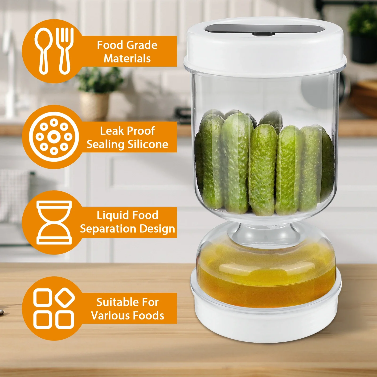 Food Storage Jars Airtight - Pickle Container Wet and Dry Separation