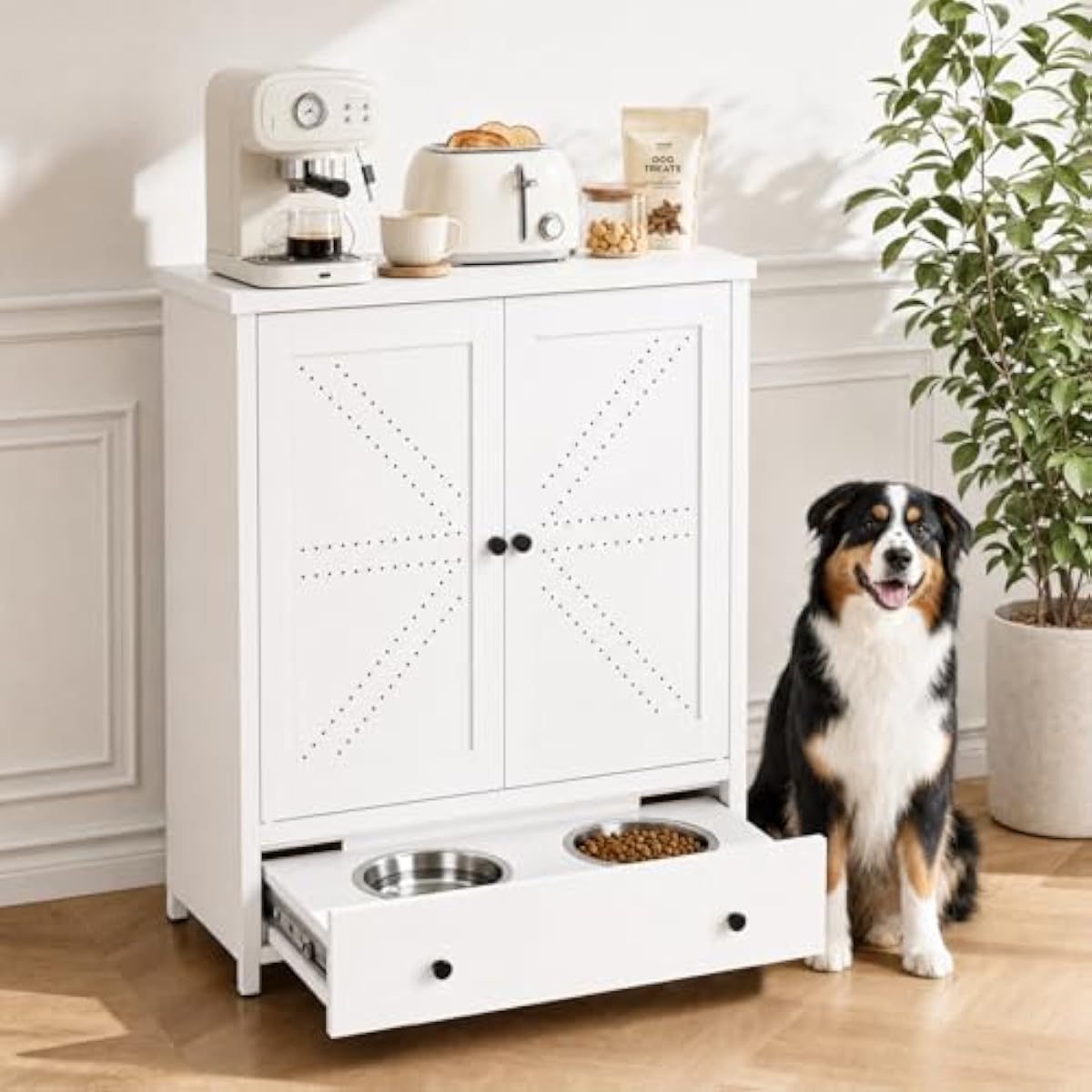 Food Storage Drawers - Metal Pet Feeding Station with Pull-Out