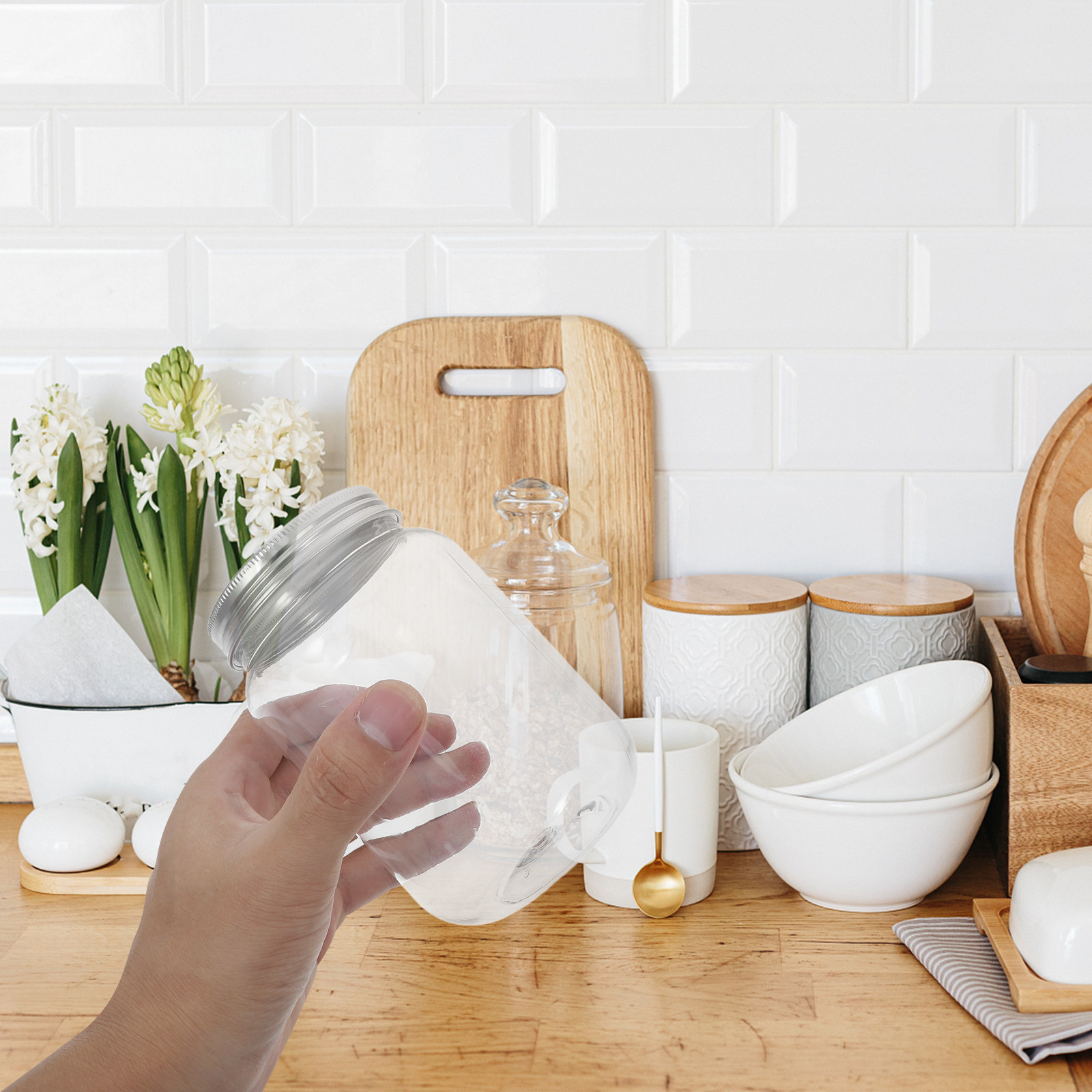 4Pcs Clear Plastic Jars with A - Food Storage Jars Airtight ulasan dan harga