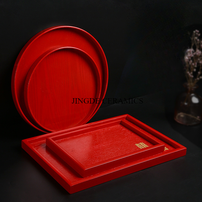 1pc Wooden Red Tray Wedding Su - Food Storage Room ulasan dan harga