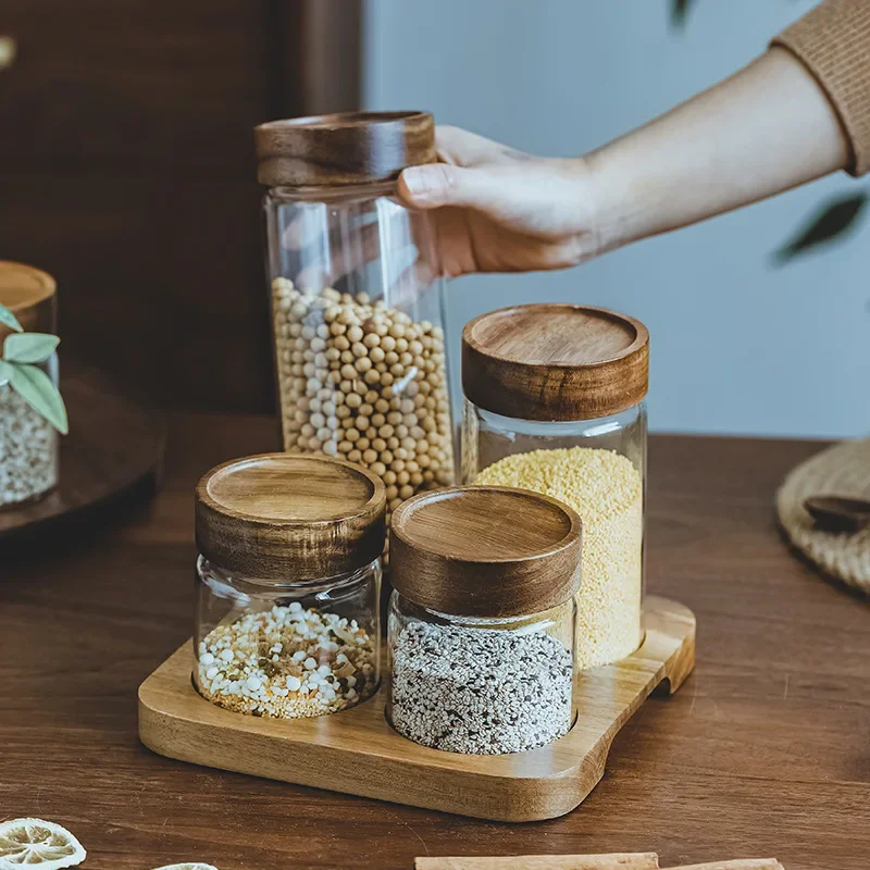 Wood Lid Orgnizer Glass Airtig - Food Storage Jars Airtight ulasan dan harga