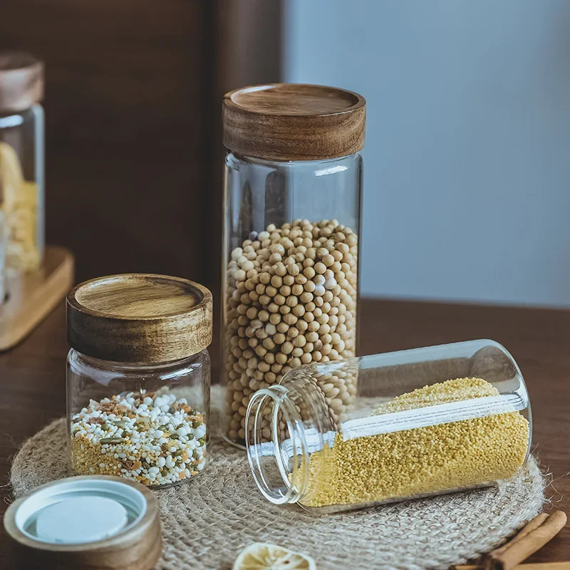 Wood Lid Orgnizer Glass Airtig - Food Storage Jars Airtight ulasan dan harga