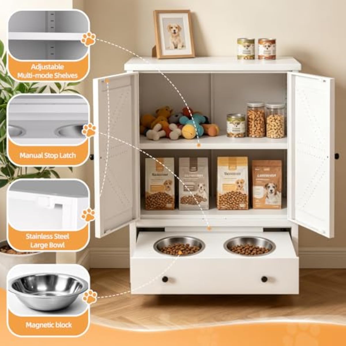 Metal Pet Feeding Station with - Food Storage Drawers ulasan dan harga