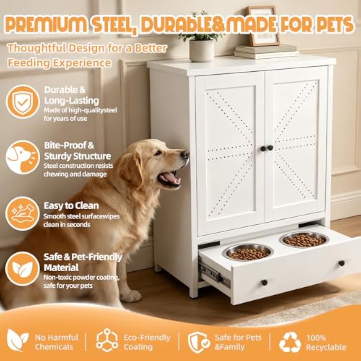 Metal Pet Feeding Station with - Food Storage Drawers ulasan dan harga